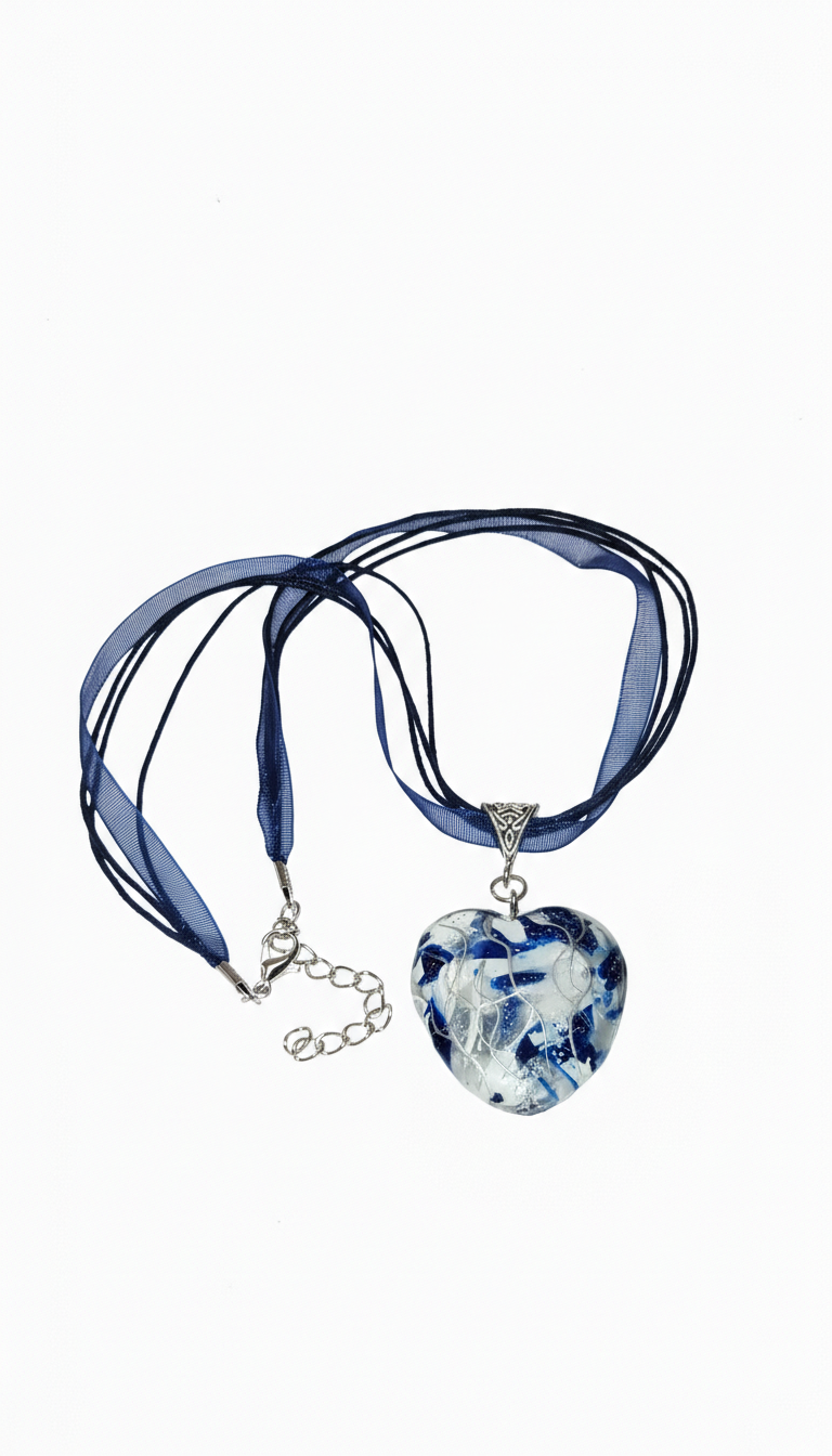 Blue and silver rounded heart Necklace