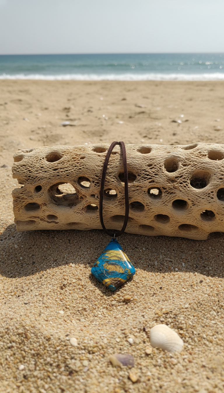 Blue and gold rose Necklace