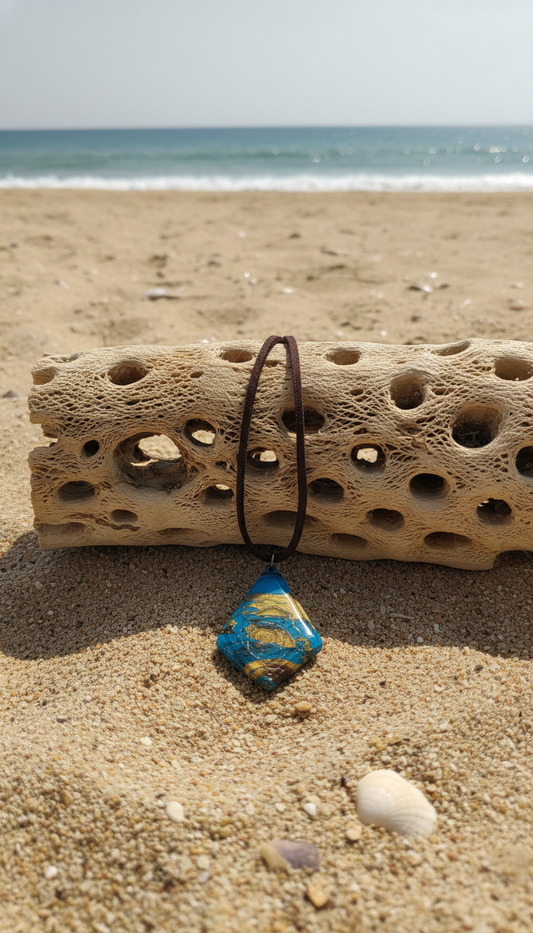Blue and gold rose Necklace