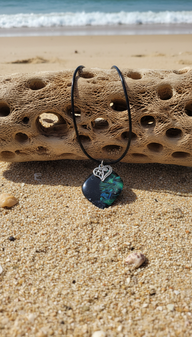 Green aurora Necklace with silver charm