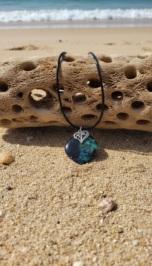 Green aurora Necklace with silver charm