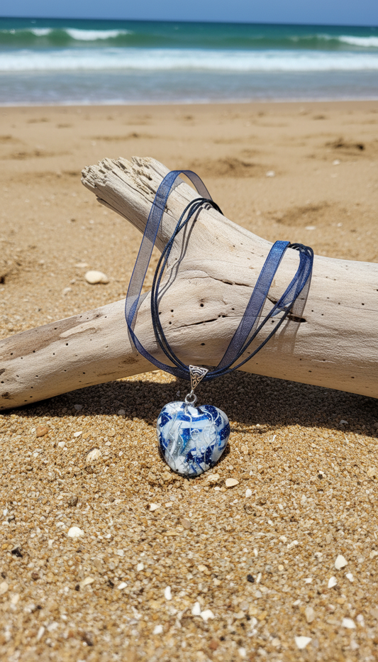 Blue and silver rounded heart Necklace