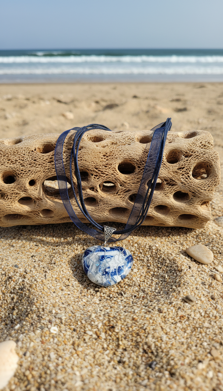 Blue and silver rounded heart Necklace