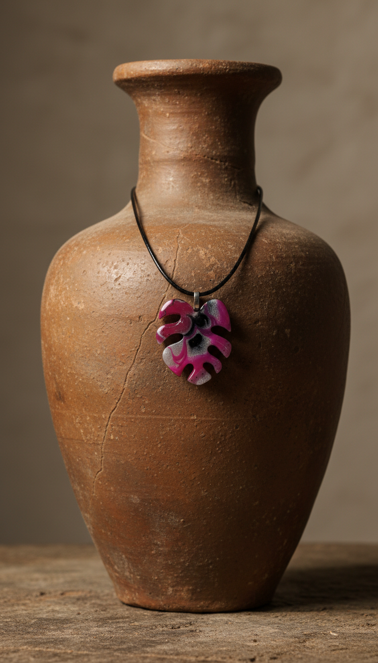 Bright pink and pearl leaf Necklace