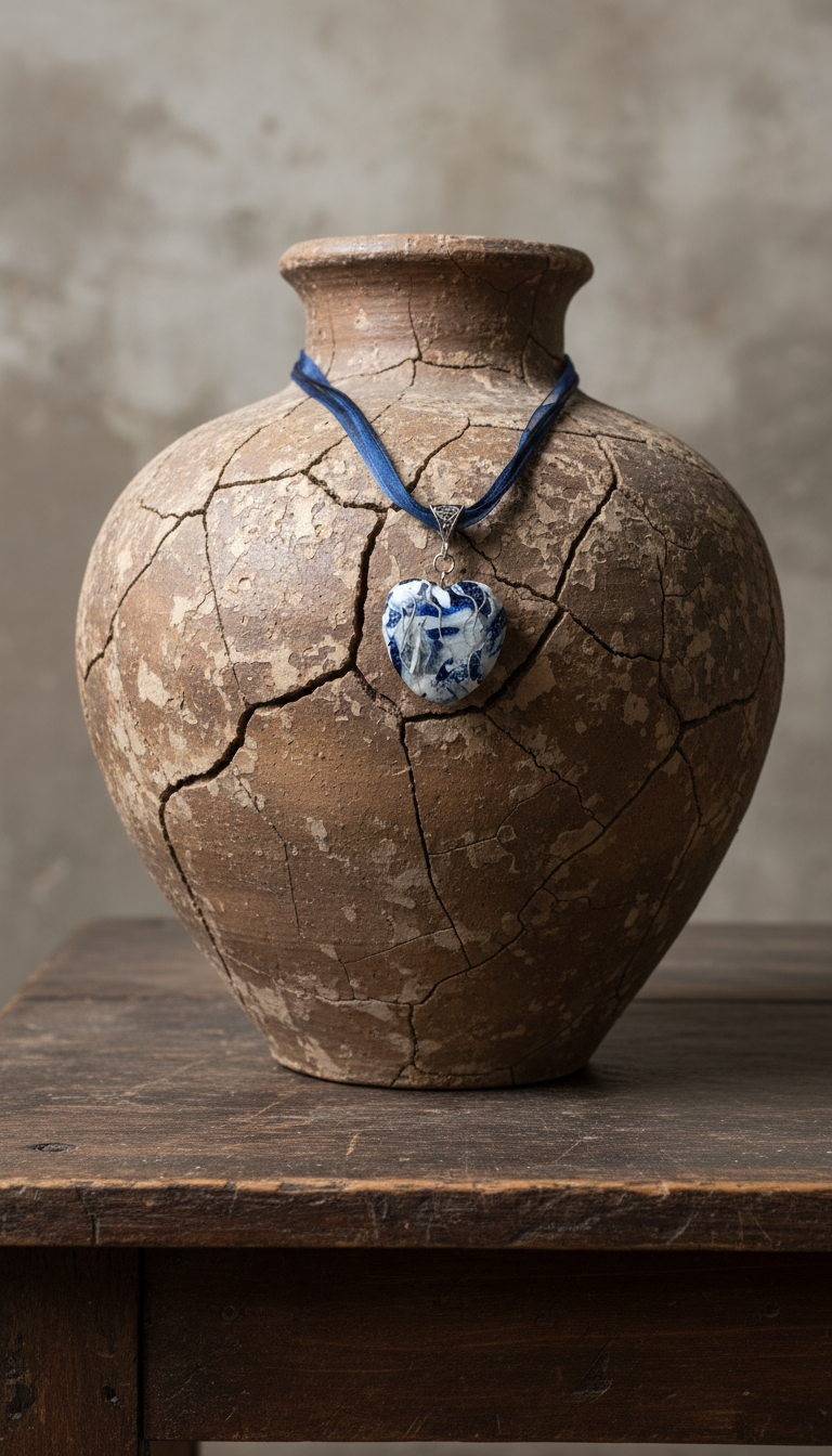 Blue and silver rounded heart Necklace