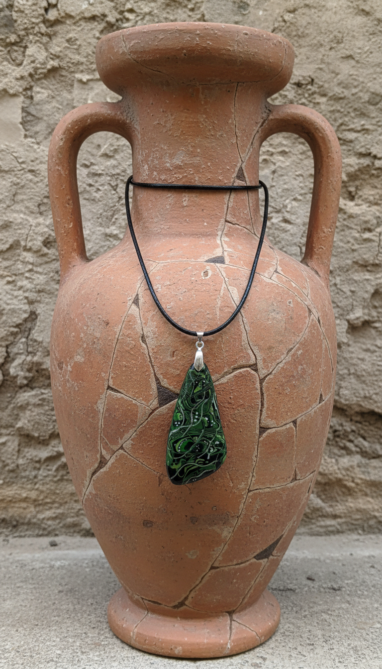 Green and silver cabochon Necklace
