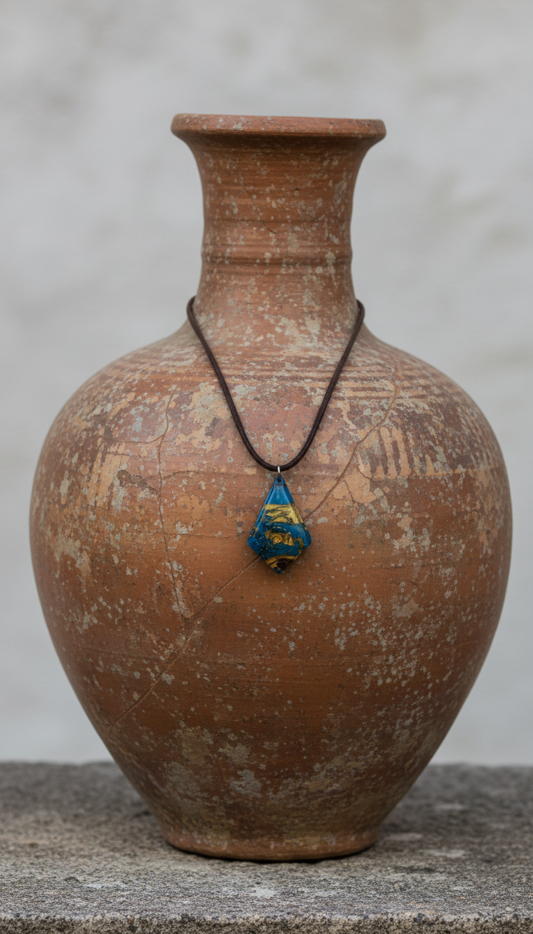 Blue and gold rose Necklace