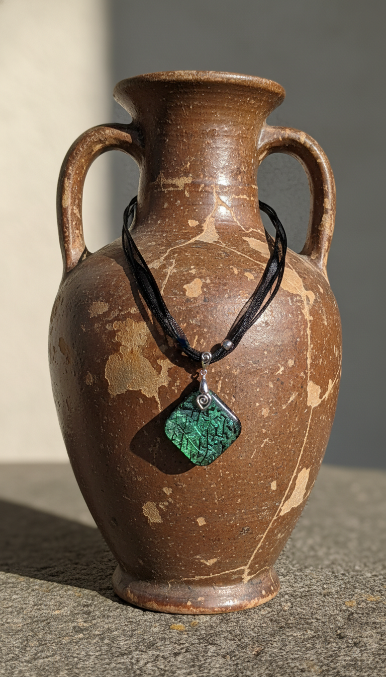 Dark green crackled with heart charm Necklace