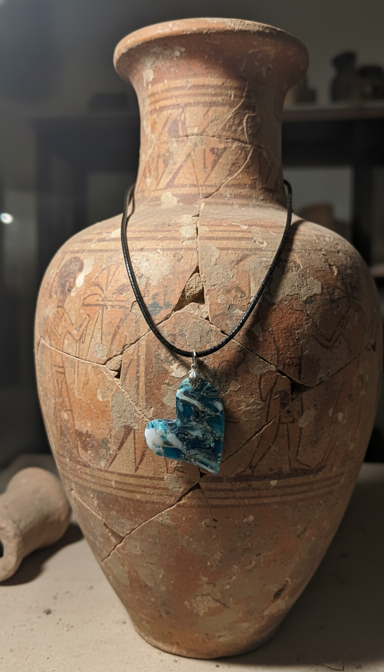 Abstract blue and golden heart Necklace