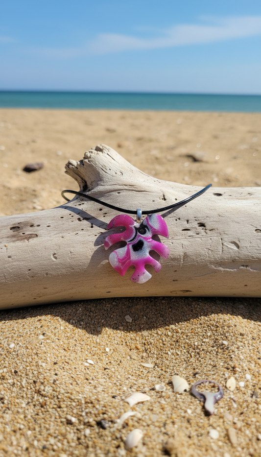 Bright pink and pearl leaf Necklace