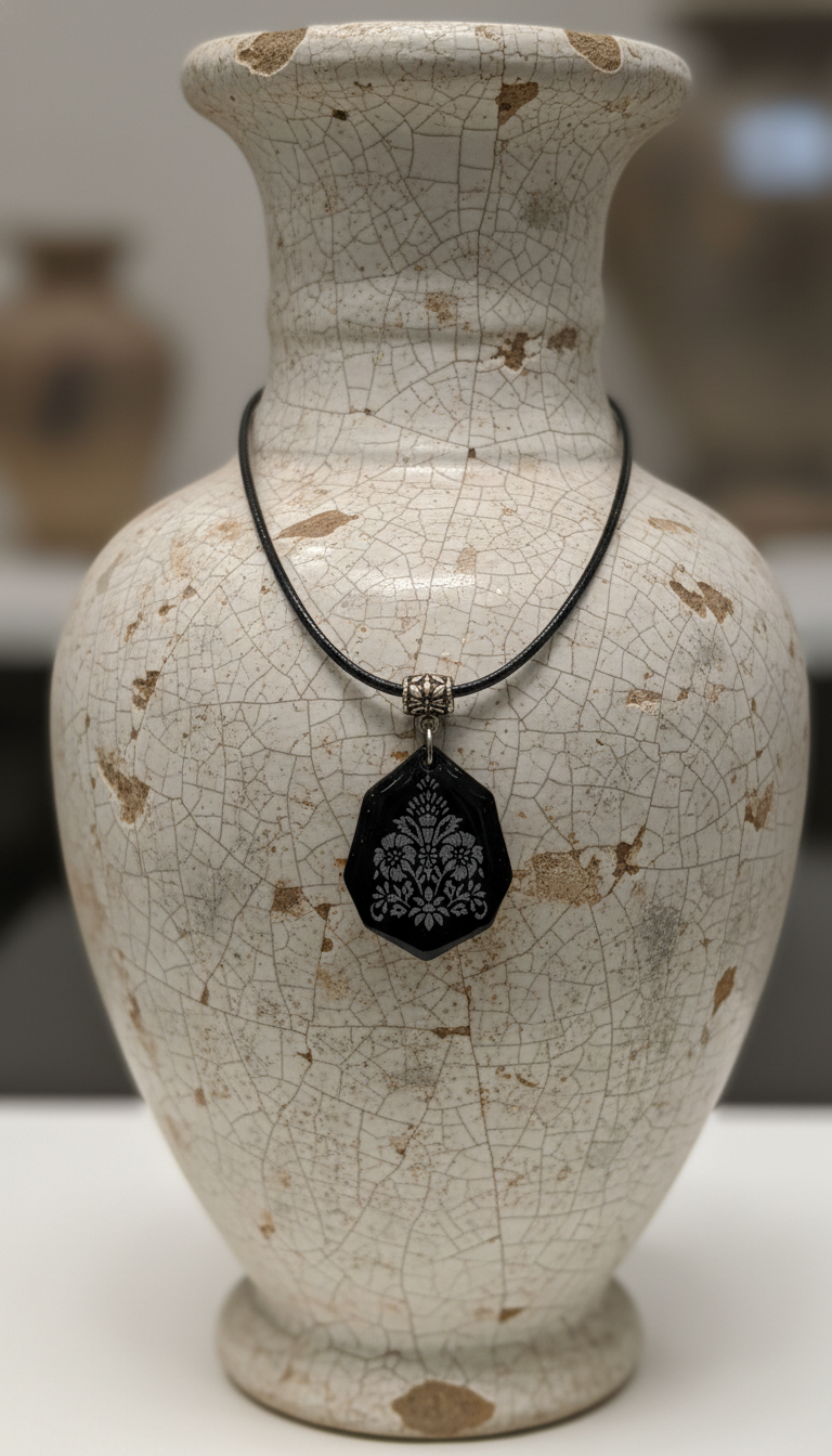Pearly flowers on black Necklace