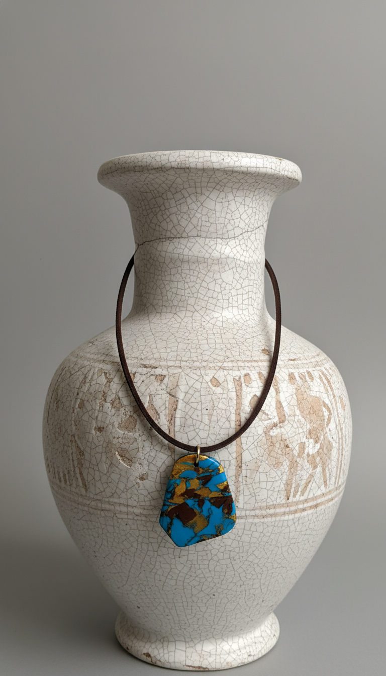 Blue and gold freeform faux stone Necklace